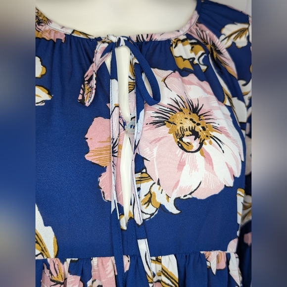 Altar'd State 'Freesia' Women's Size Med Blue Floral Ruffle Baby Doll Blouse L/S - Picture 2 of 7